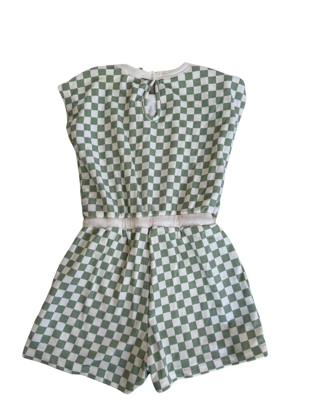 Old Navy Sage and White Checkerboard Kids Romper